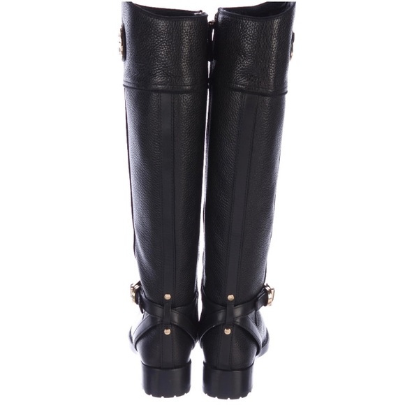 Tory Burch Teresa Logo Black Tumbled/Pebbled Leather Riding Boots - Picture 5 of 15